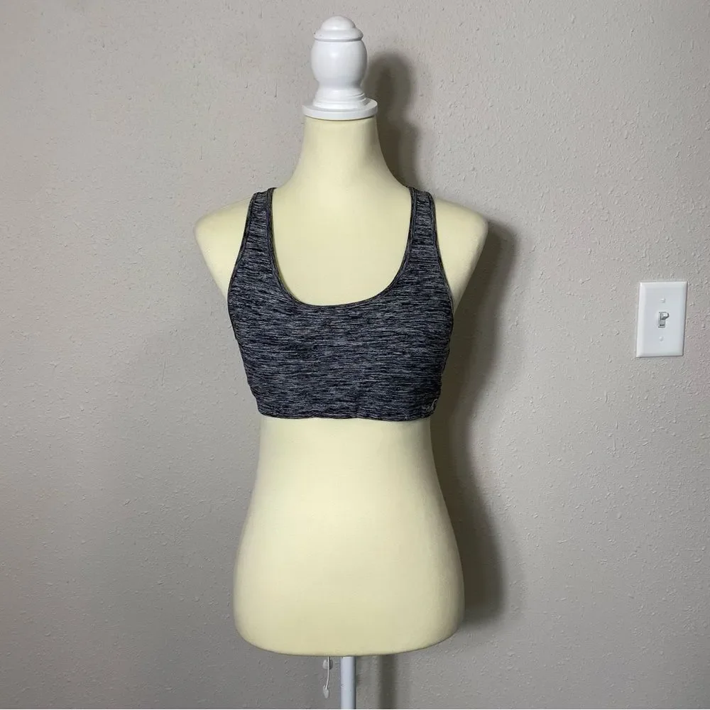 Holister Open Back Chriscross Black & Gray Spacedye Spots Bra Women's Size M